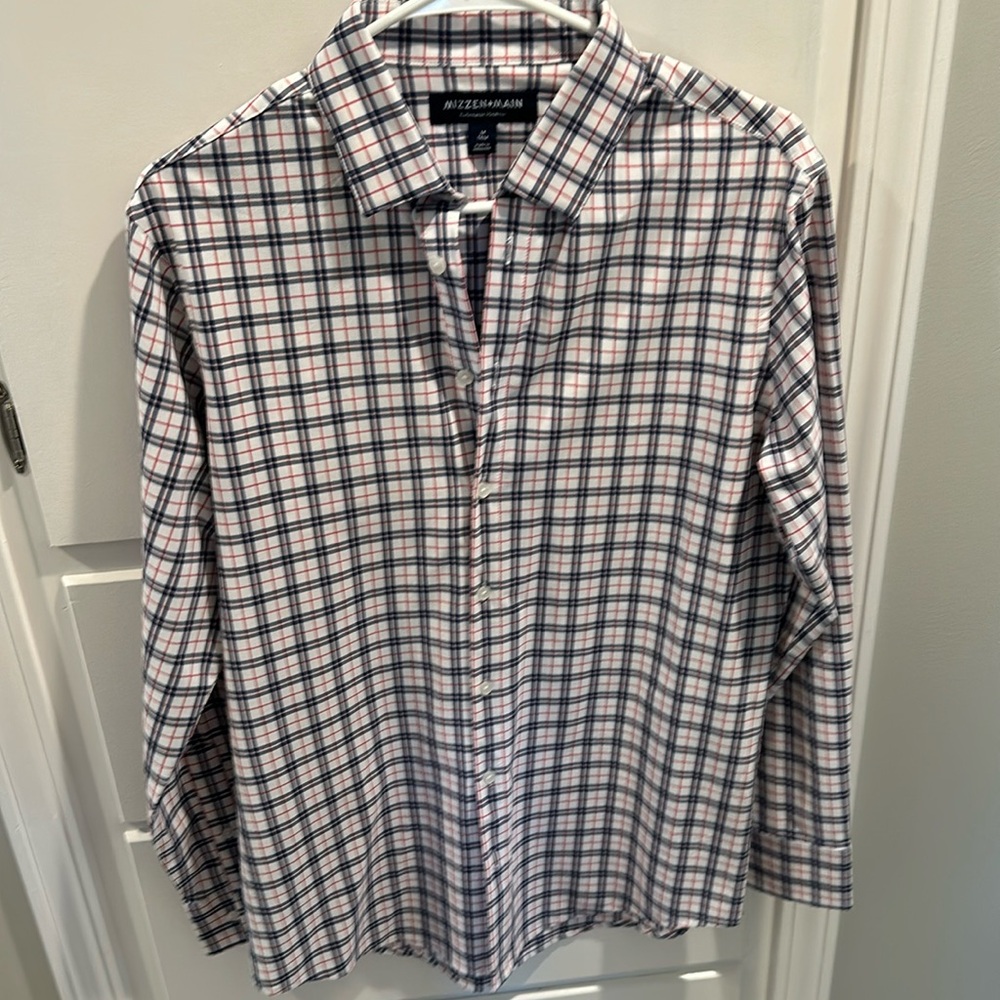 Mizzen+Main Men's Casual Button Down Shirt - Blue, Red, White Plaid